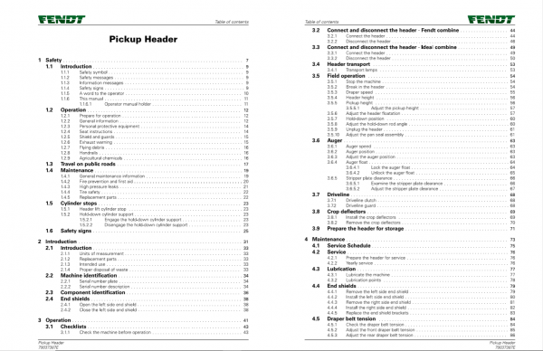 Fendt Eu Harvesting 4300 Pick Up Header Operator Manual 2