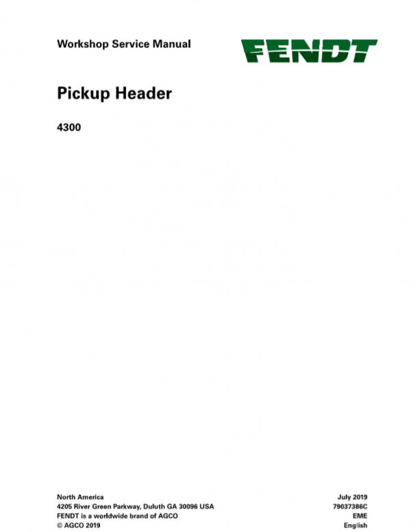 Fendt Eu Harvesting 4300 Pick Up Header Workshop Service Manual 1