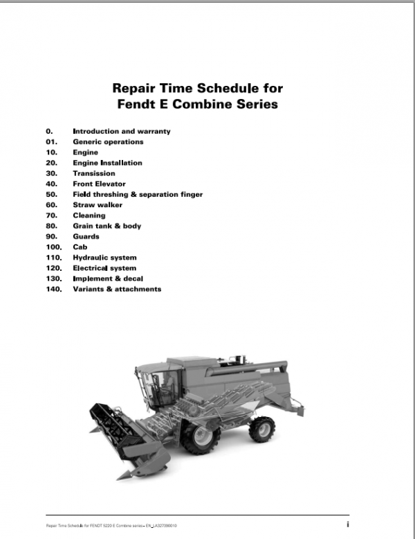 Fendt Eu Harvesting 5220 E Combines Repair Time Schedule 2014 SN551600001 L273900F 1