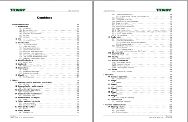 Fendt Eu Harvesting 5255l 6275l Combine Operators Manual 2016 3273074F 2
