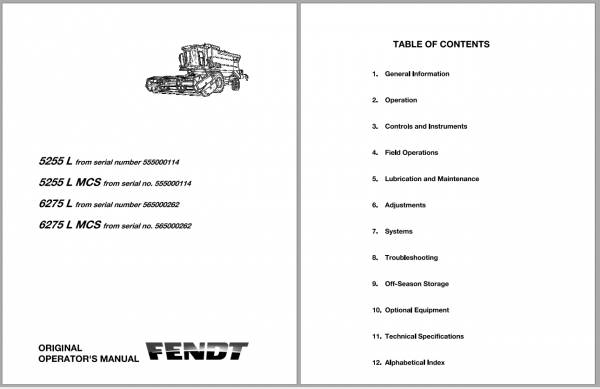 Fendt Eu Harvesting 5255l MCS 6275l MCS Combines Operators Manual 2013 1
