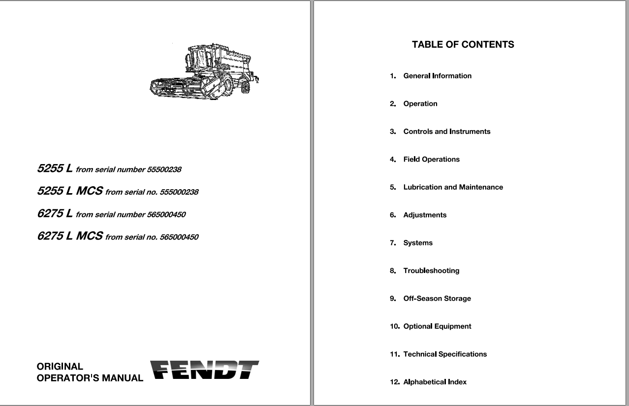 Fendt Eu Harvesting 5255l MCS 6275l MCS Combines Operators Manual 2014S 1
