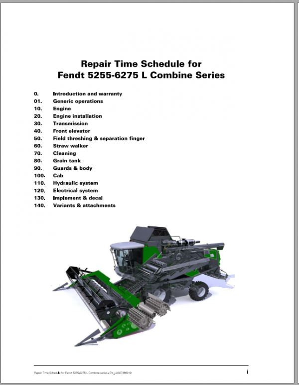 Fendt Eu Harvesting 5255l MCS 6275l MCS Combines Repair Time Schedule 1