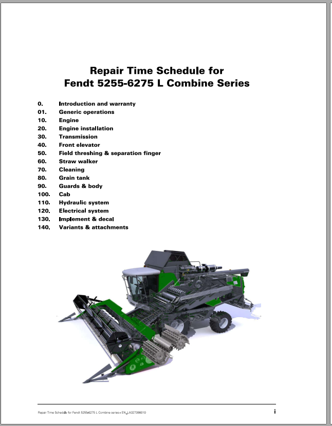 Fendt Eu Harvesting 5255l MCS 6275l MCS Combines Repair Time Schedule 1