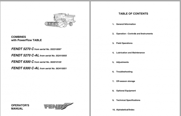 Fendt Eu Harvesting 5270 6300 Combines With Power Flow Table Operator Instruction 1