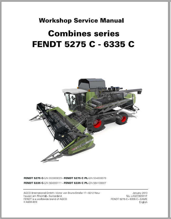 Fendt Eu Harvesting 5275 C Pl 6335 C Pl Combines Workshop Service Manual 2013 1857672E 1