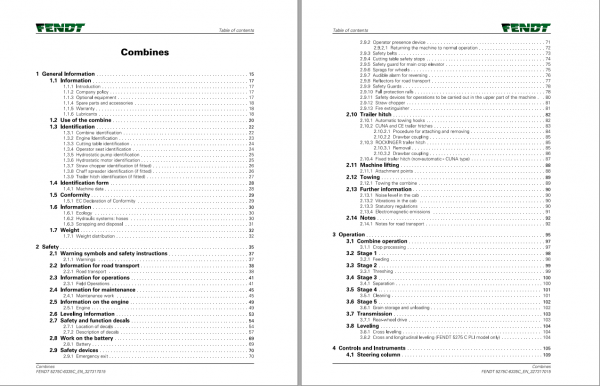 Fendt Eu Harvesting 5275C 6335C Combines Operators Manual 2016 3273175F 2