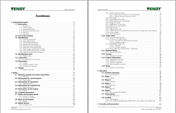 Fendt Eu Harvesting 5275C 6335C Combines Operators Manual 2017 3273177F 2