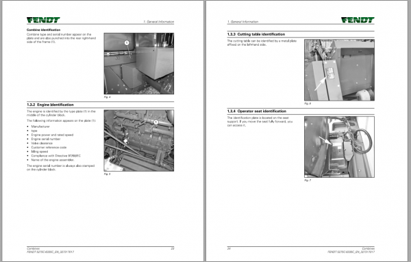 Fendt Eu Harvesting 5275C 6335C Combines Operators Manual 2017 3273177F 3