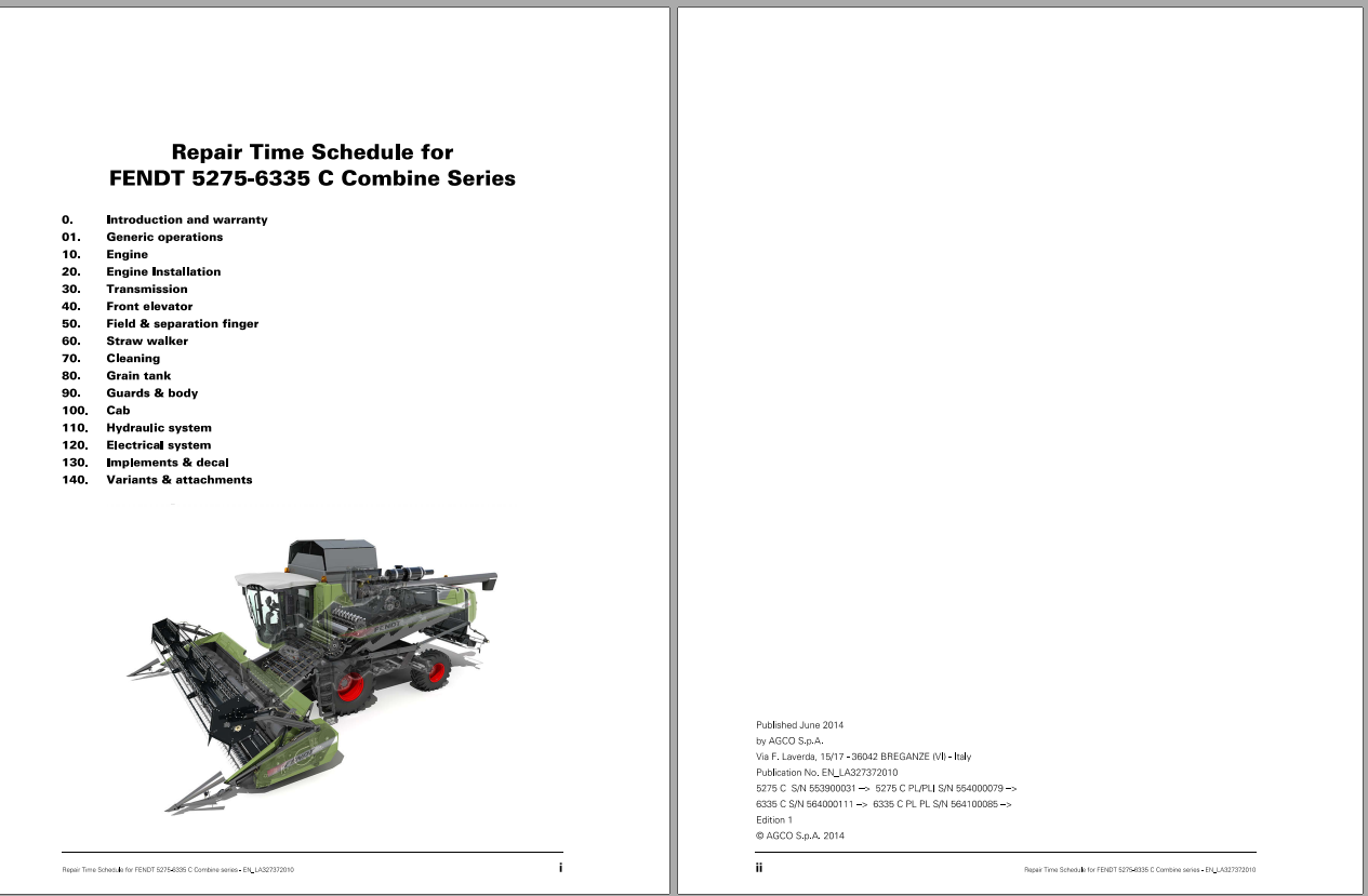 Fendt Eu Harvesting 5275C Pl6335C Pl Combines Repair Time Schedule 2014 1