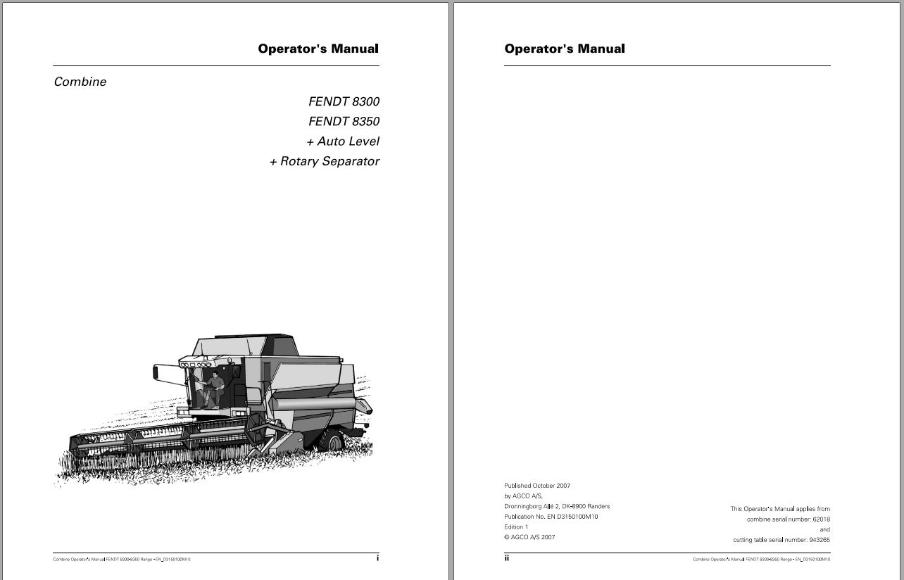 Fendt Eu Harvesting 8300 8350 Combines Operator Instruction Book 1857673Z 1