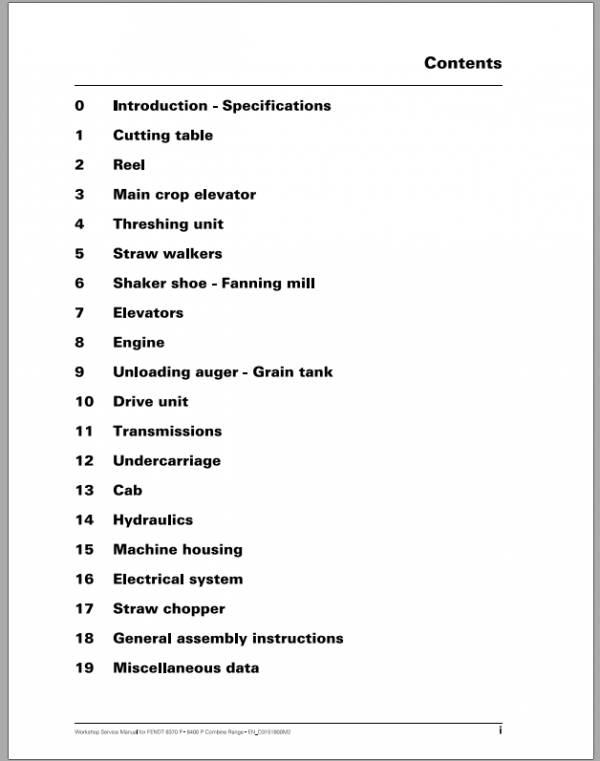 Fendt Eu Harvesting 8370P 8400P Combines WSM D3151800 2