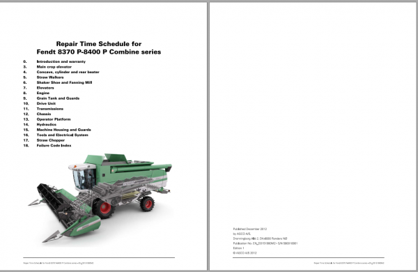 Fendt Eu Harvesting 8370P 8400P Stage 3BCombines Repair Time Schedule SN 580010001 1