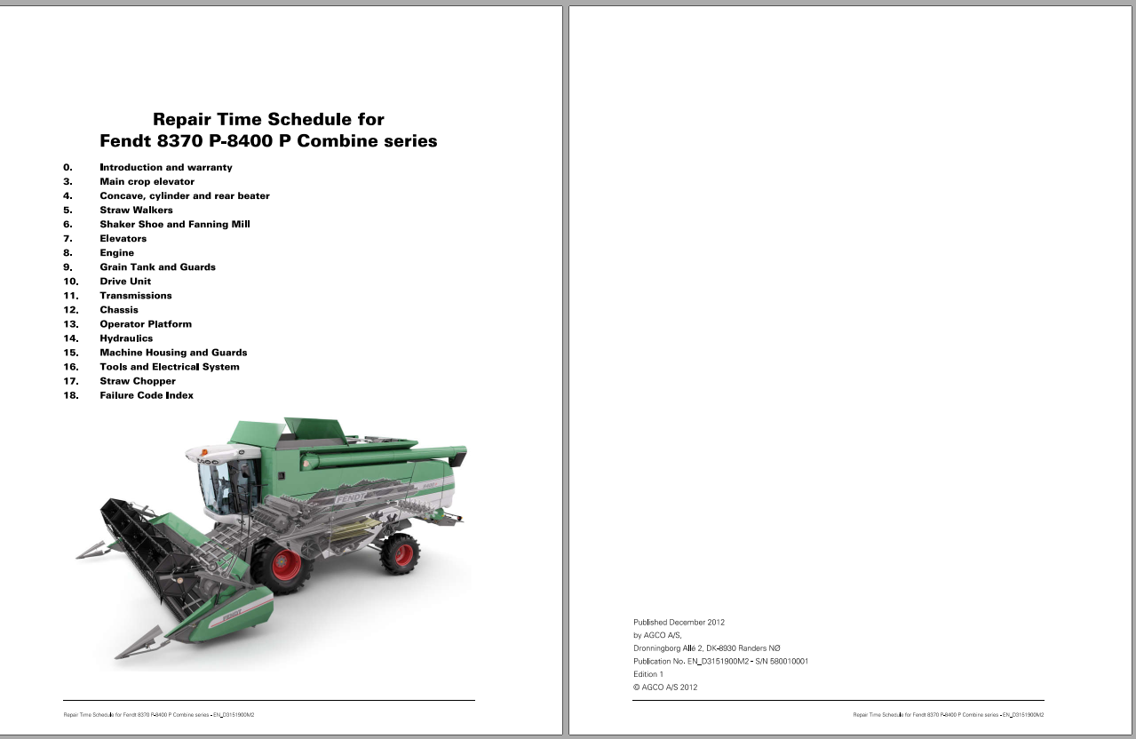 Fendt Eu Harvesting 8370P 8400P Stage 3BCombines Repair Time Schedule SN 580010001 1