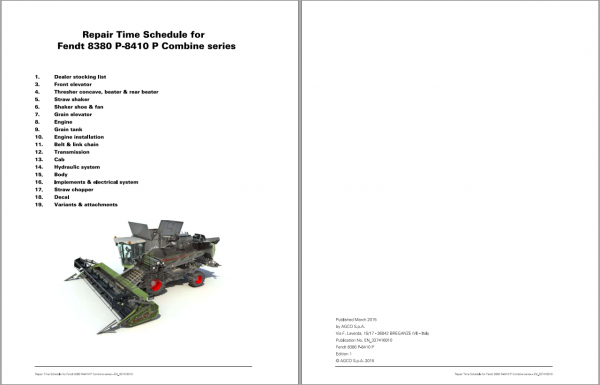 Fendt Eu Harvesting 8380P 8410P Combines Series Repair Time Schedule Manual 1