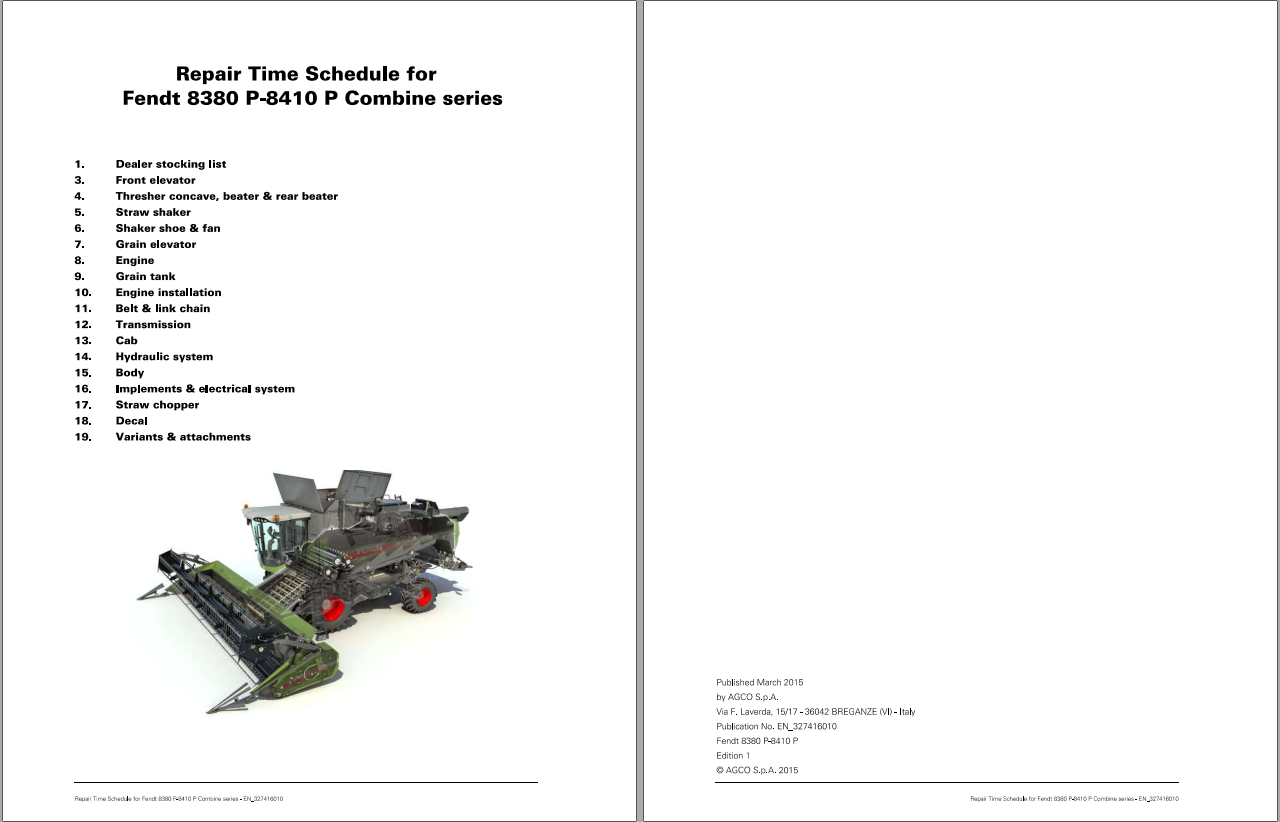 Fendt Eu Harvesting 8380P 8410P Combines Series Repair Time Schedule Manual 1