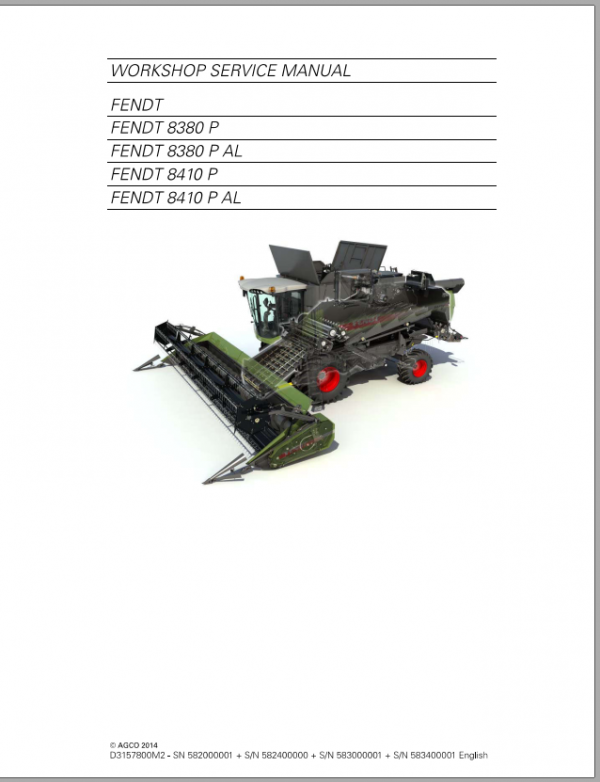 Fendt Eu Harvesting 8380P 8410P T4FCombines Workshop Servicemanual 2014 S 1