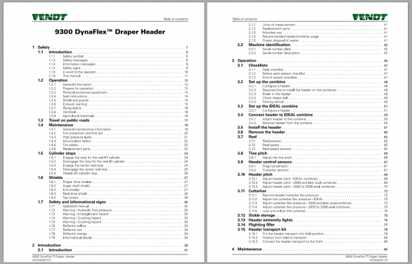 Fendt Eu Harvesting 9325 9330 9335 9340 9345 9350 Dyna Flex Draper Header Operator M