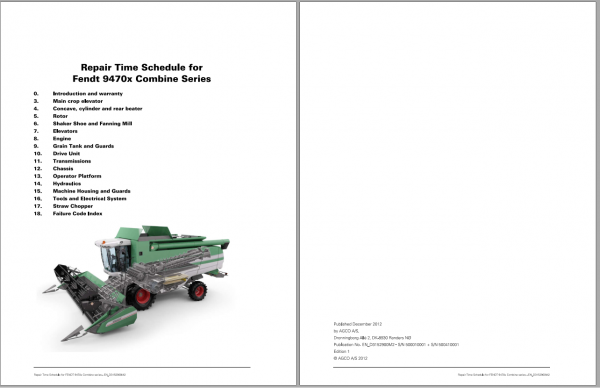 Fendt Eu Harvesting 9470X Hybrid Combines Repair Time Schedule SN 500010001 1