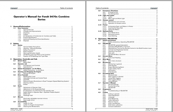 Fendt Eu Harvesting 9470X Hybrid Stage 3BCombines Operators Manual D3152100 2