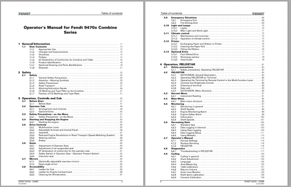 Fendt Eu Harvesting 9470X Hybrid Stage 3a Combines Operators Manual D3152199 2