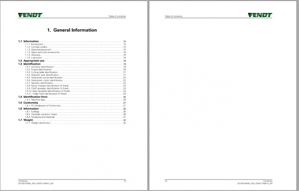 Fendt Eu Harvesting 9490X 9490X AL Combines Operators Manual 2017 D31581M5 2