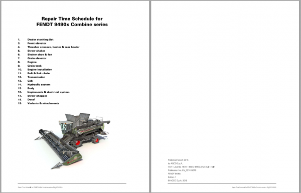 Fendt Eu Harvesting 9490X Combines Series Repair Time Schedule Manual 1