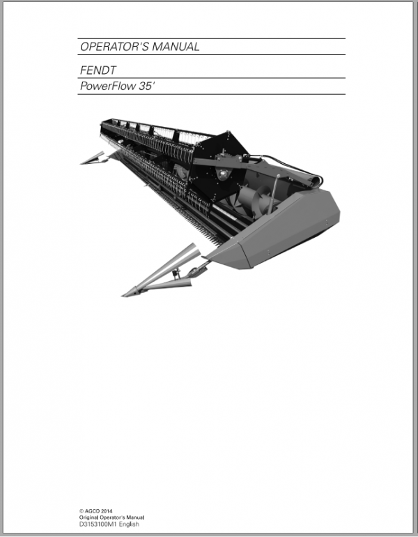 Fendt Eu Harvesting Cutting Table PowerFlow 35 Operators Manual 2014 D3153100 1