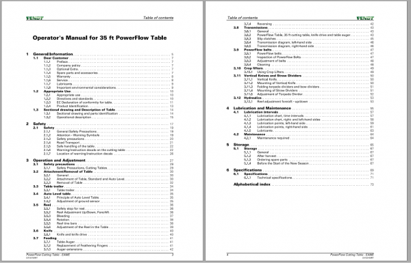 Fendt Eu Harvesting Cutting Table PowerFlow 35 Operators Manual 2014 D3153100 2