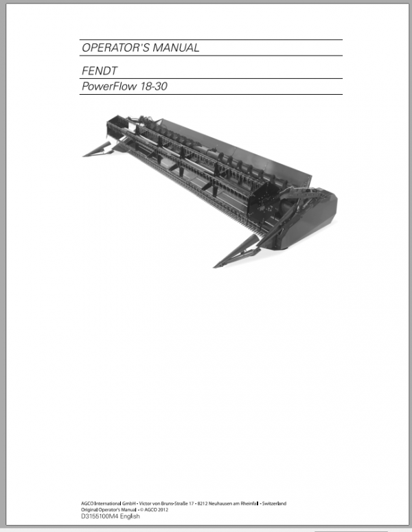 Fendt Eu Harvesting Cutting Table PowerFlow Operators Manual 2012 D3155199 1