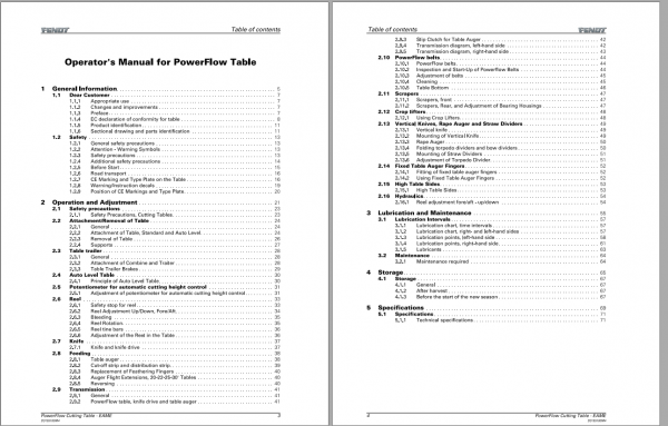 Fendt Eu Harvesting Cutting Table PowerFlow Operators Manual 2012 D3155199 2
