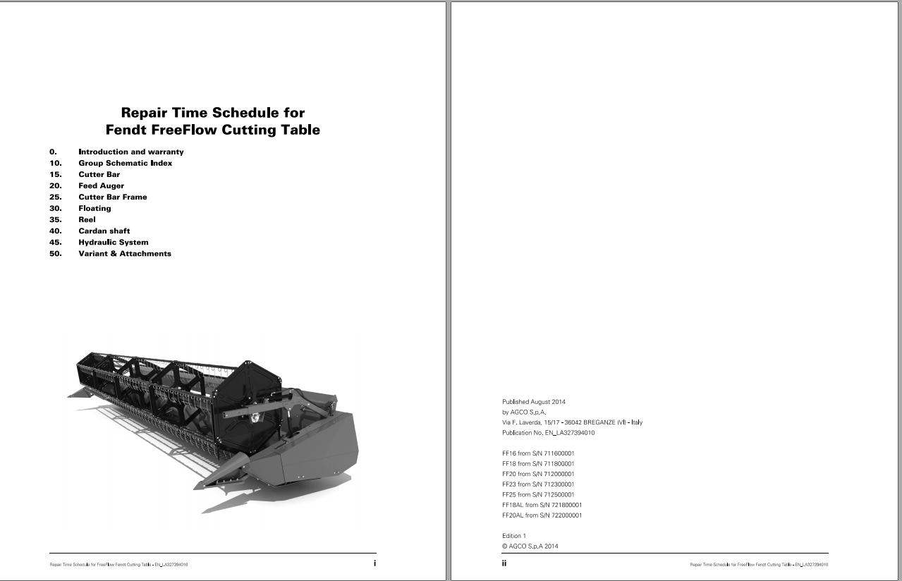 Fendt Eu Harvesting FreeFlow Cutting Table Repair Time Schedule 014 SN711600 1