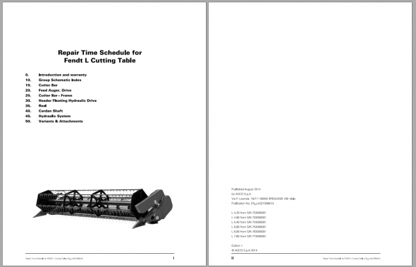 Fendt Eu Harvesting L Cuttingtable Repair Time Schedule 2014 SN723000001 773000001 L2 1