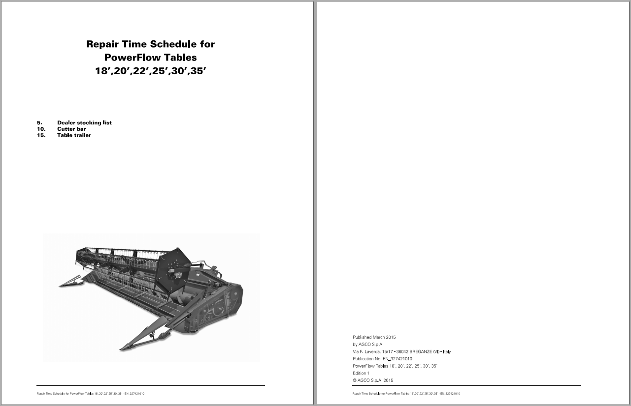 Fendt Eu Harvesting PowerFlow Table 5270 9490 Repair Time Schedule Manual 1