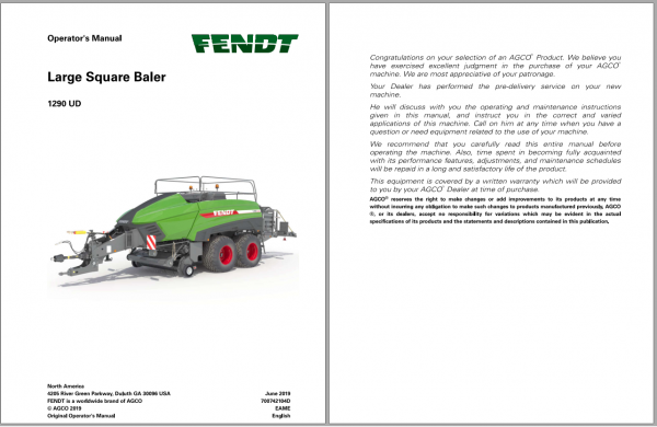 Fendt Eu Hay Equipment 1290 Ultra Hd Large Square Baler ce Operator Manual 2