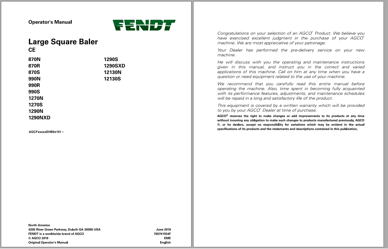 Fendt Eu Hay Equipment 870 990 1270 1290 12130 Baler Operator Manual 2