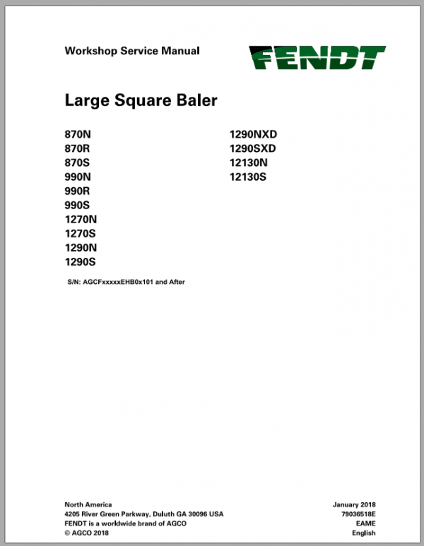 Fendt Eu Hay Equipment 870 990 1270 1290 1290xd 12130 Large Square Baler Service Man