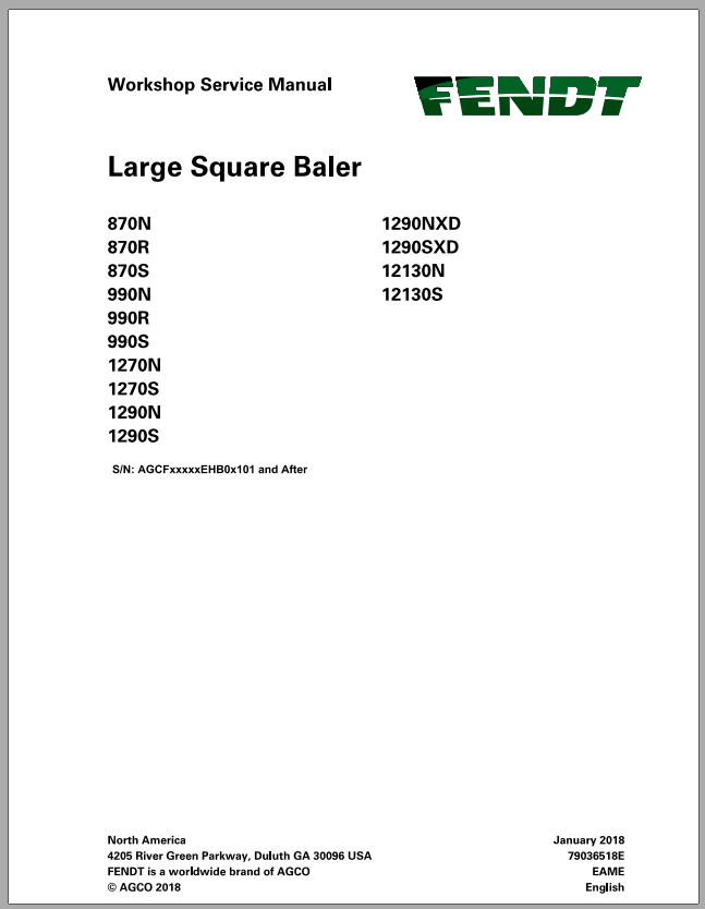 Fendt Eu Hay Equipment 870 990 1270 1290 1290xd 12130 Large Square Baler Service Man