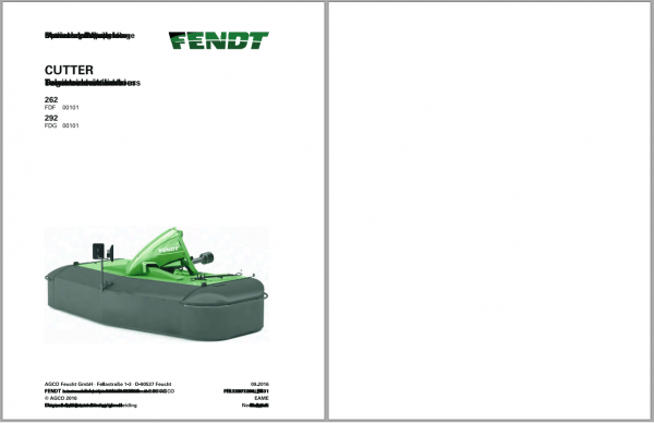 Fendt Eu Hay Equipment Cutter 262 292 Operators Manual 2016 Fel12871204 EN 1