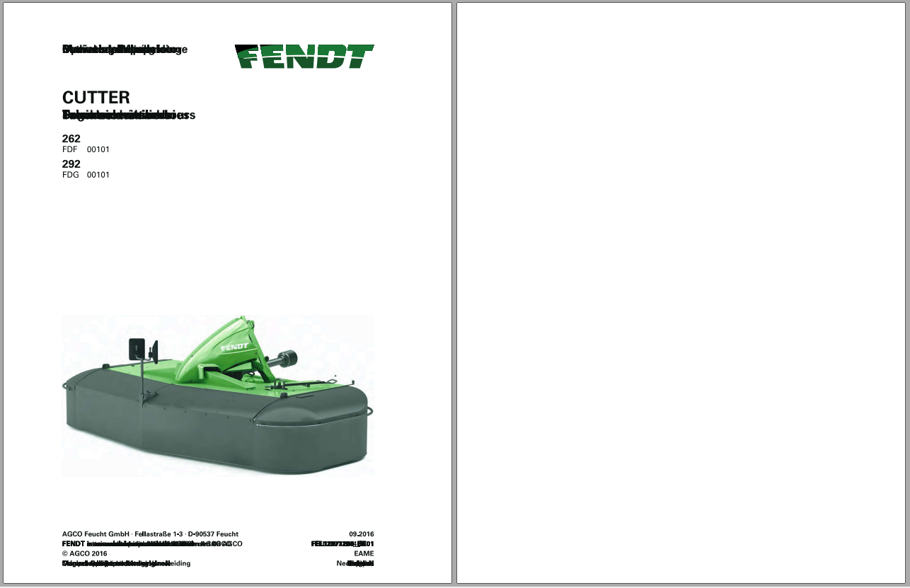 Fendt Eu Hay Equipment Cutter 262 292 Operators Manual 2016 Fel12871204 EN 1
