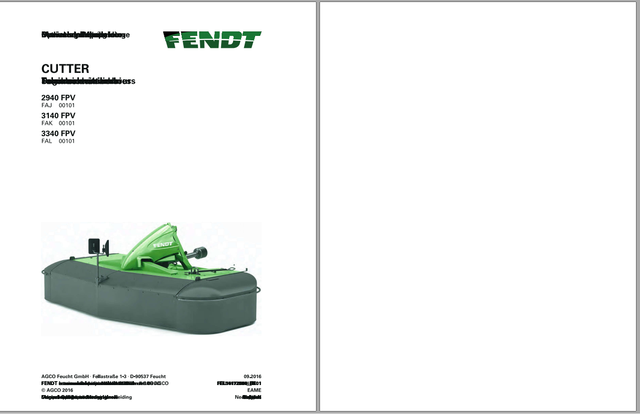Fendt Eu Hay Equipment Cutter 2940FPV 3140FPV 3340FPV Operators Manual 2016 Fel1417 1