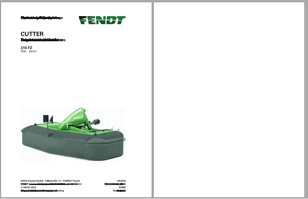 Fendt Eu Hay Equipment Cutter 310FZ Operators Manual 2016 Fel12791604 EN 1