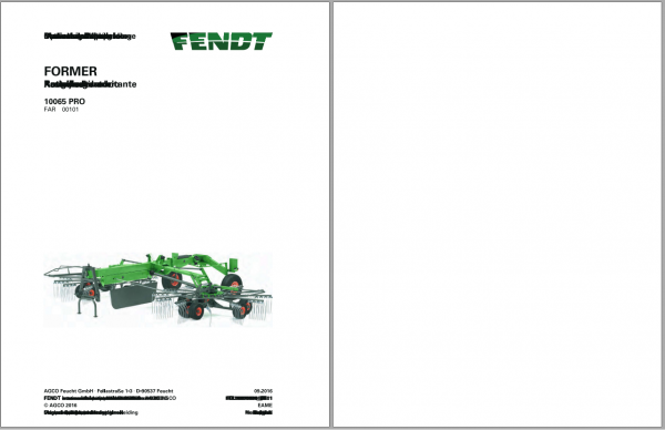 Fendt Eu Hay Equipment Former 10065PRO Operators Manual 2016 Fel16876404 EN 1