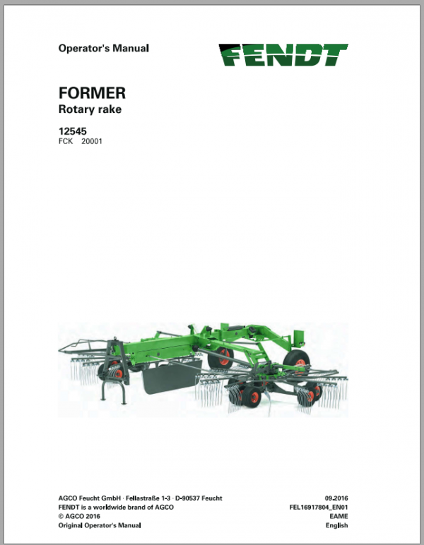 Fendt Eu Hay Equipment Former 12545 Operators Manual 2016 Fel16917804 EN 1