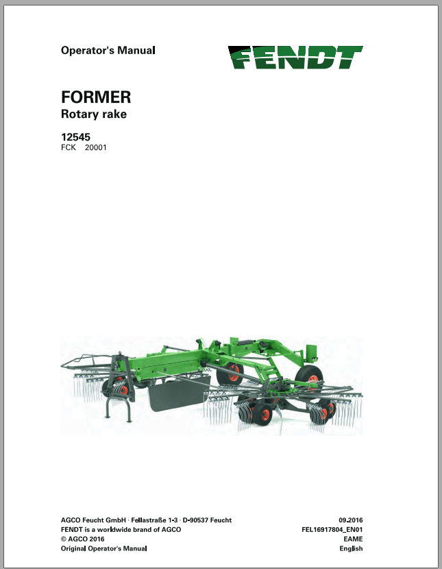 Fendt Eu Hay Equipment Former 12545 Operators Manual 2016 Fel16917804 EN 1