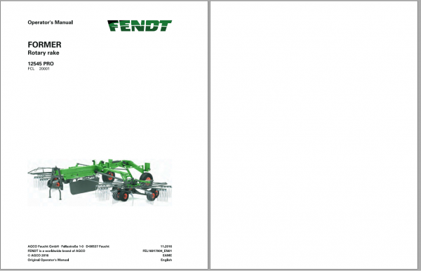 Fendt Eu Hay Equipment Former 12545PRO Operators Manual 2016 Fel16917904 EN 1