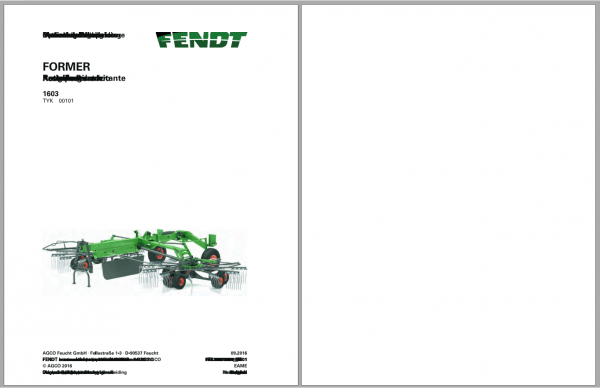 Fendt Eu Hay Equipment Former 1603 Operators Manual 2016 Fel16875604 EN 1