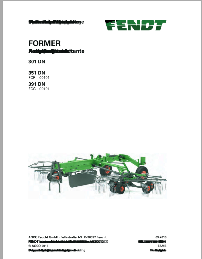 Fendt Eu Hay Equipment Former 301DN 351DN 391DN Operators Manual 2016 Fel12877104 EN 1