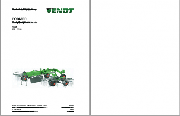 Fendt Eu Hay Equipment Former 7850 Operators Manual 2016 Fel16889604 EN 1
