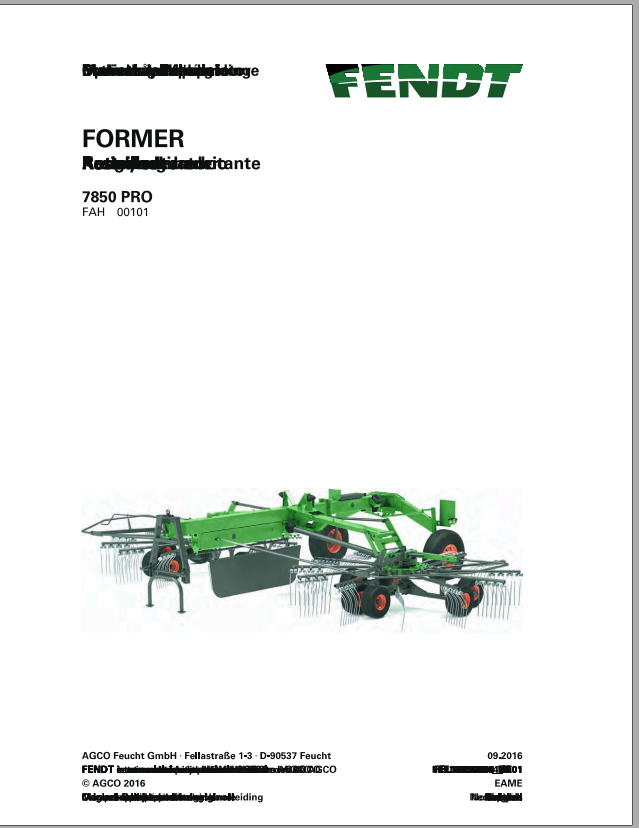 Fendt Eu Hay Equipment Former 7850PRO Operators Manual 2016 Fel16850804 EN 1